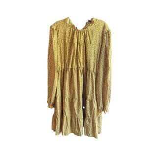NWT Yellow Tan Long Sleeve Floral Tiered Dress Size XXL Tie Back Women's